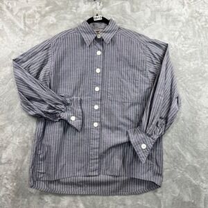 Vintage Forenza Top Women's L Blue Striped Button Down Lagenlook 80's Retro